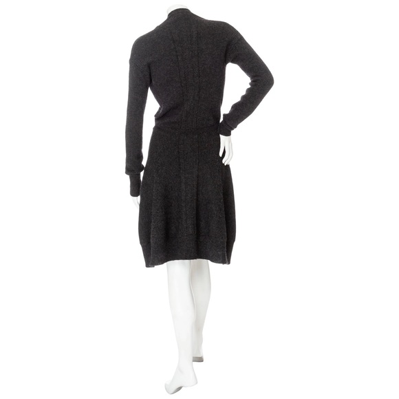 Yves Saint Laurent Gray Cashmere Knit V-Neck Dress - Picture 4 of 9